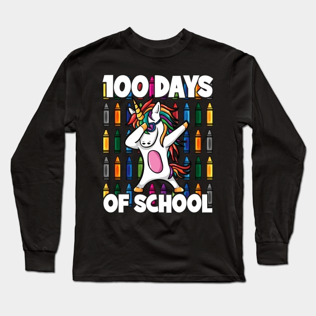 100 Days of School Crayon Dabbing Unicorn Magic Long Sleeve T-Shirt by RadStar